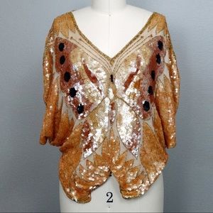 Vintage Champagne Sequin Butterfly Top